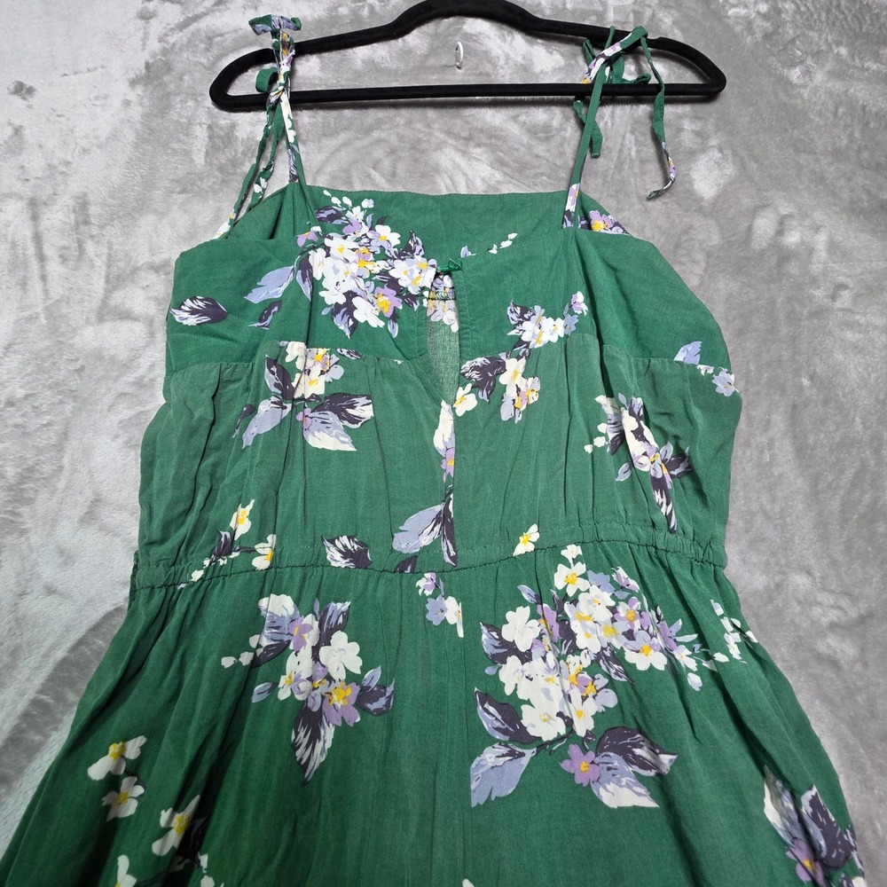 Jase Green Floral Tie Shoulder Jumpsuit Medium Elastic Waist Pockets - Picture 6 of 8